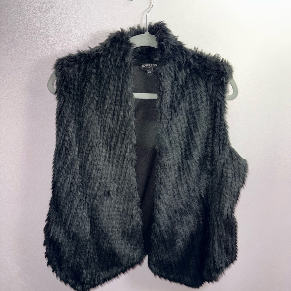Express Women's Charcoal Faux Fur Vest